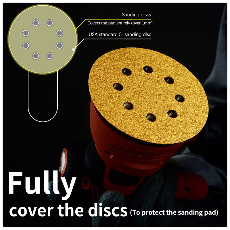 Faoyoon 5 Inch Sanding Discs Hook and Loop | 60/80/120/220/320 Grit Sandpaper Assortment | Orbital Sander Pads | Sand Paper for Automotive and Woodworking | 50 Pack - Image 2